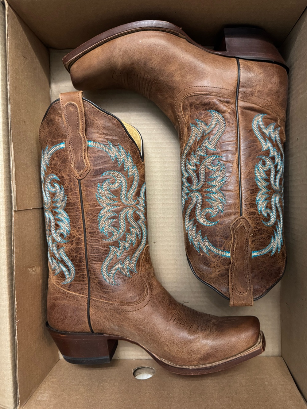 Nocona Women's Cowboy Boots - “Old West Tan” with Turquoise Stitching